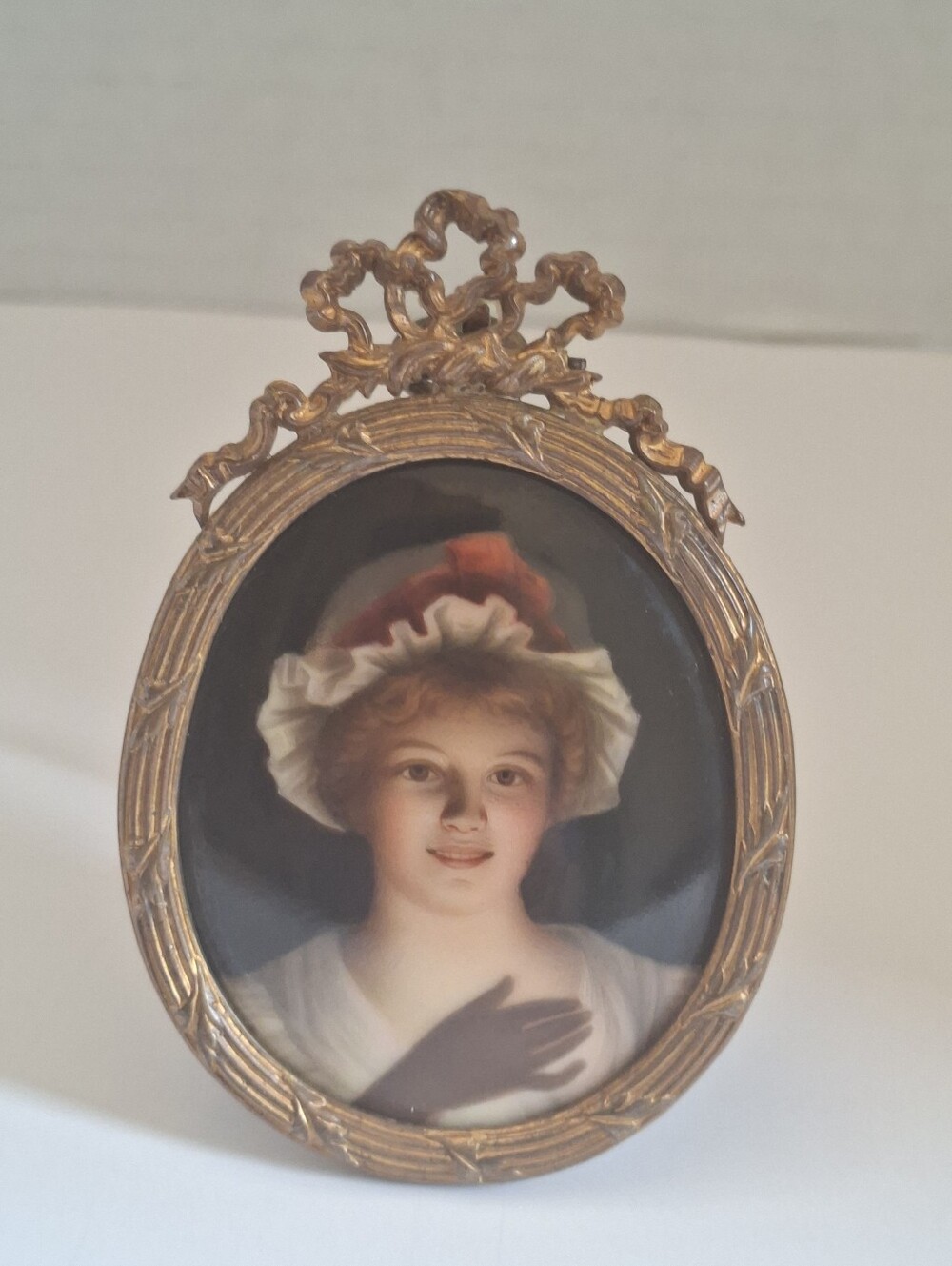 Antique 19 Century Porcelain Miniature Portrait Of A Young Girl